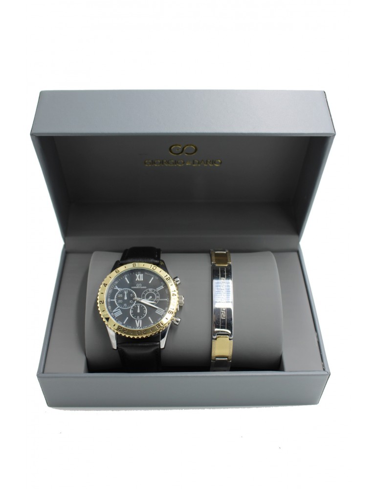 Giorgio & Dario Coffret Cadeau Homme - Montre + Bracelet Élégant En Acier Inox & Simili Cuir, Boîte Luxe